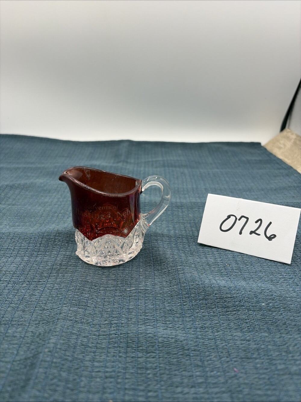 Ruby Stained With Crystal Hastings Nebraska Souvenir Small Pitcher Creamer